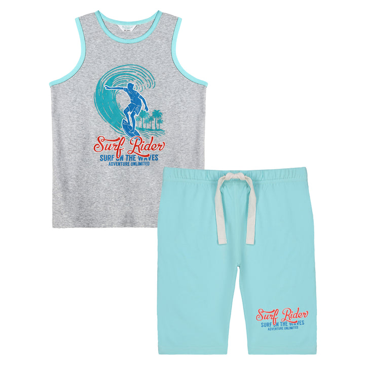 FB-3717 - 2 PC TANK TOP & SHORT SET - AQUA & HEATHER GREY - SURF RIDER