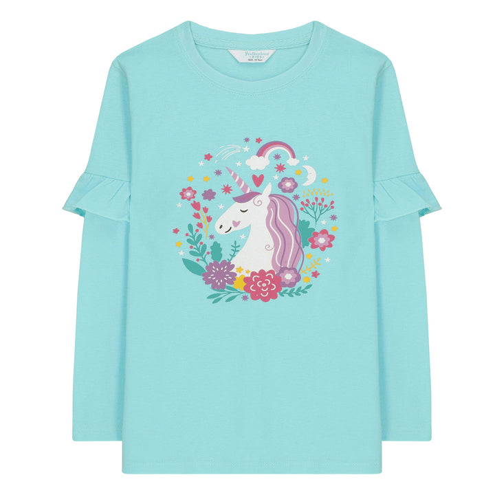 FG-3812 - AQUA - UNICORN - LONG SLEEVES WITH RUFFLES T-SHIRT