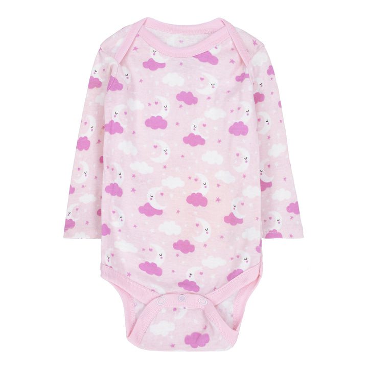 FS-491 Long Sleeve Bodysuit 2pk Pink Clouds With Moon
