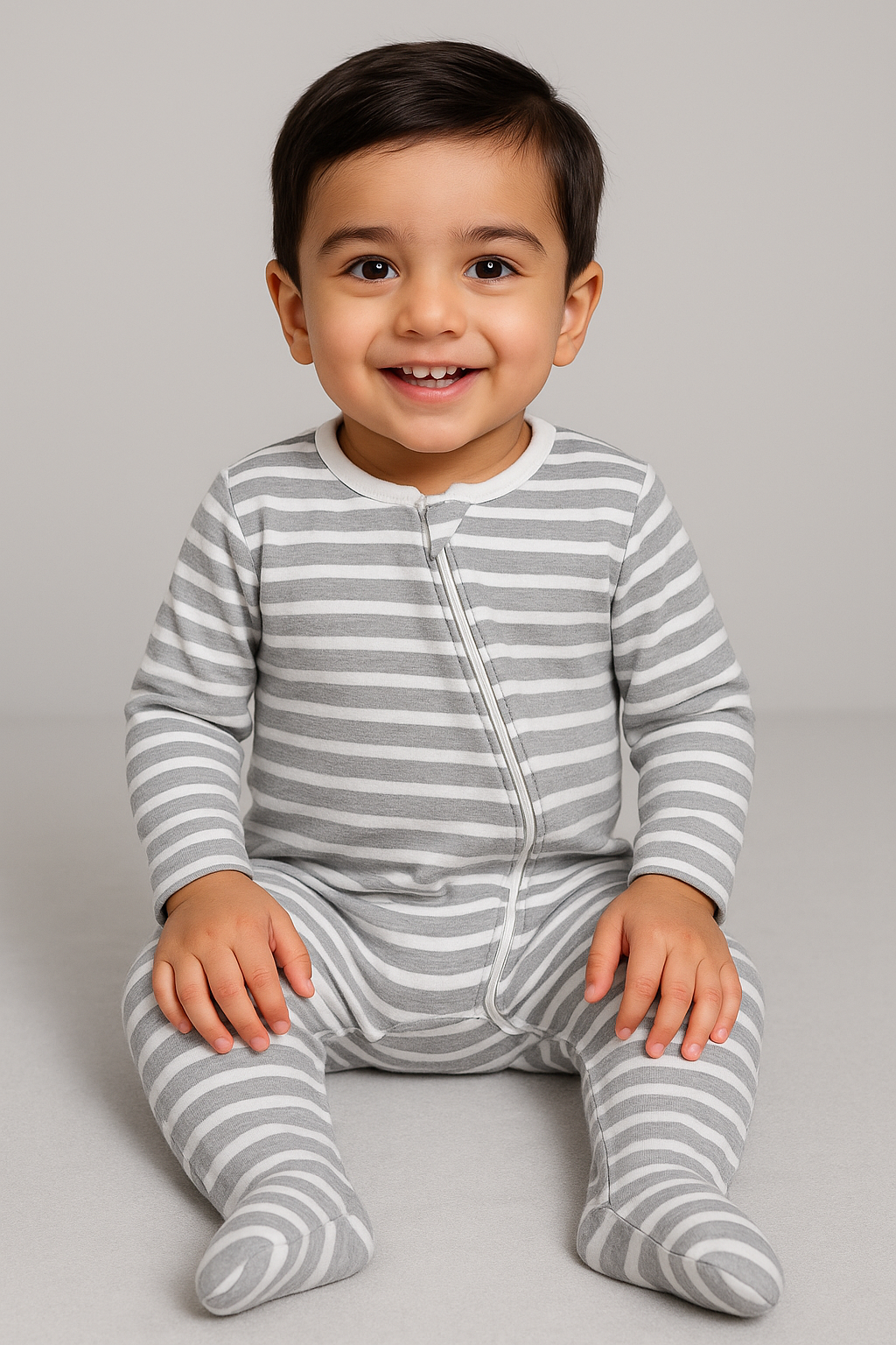Baby wearing Featherhead FN-6036 soft cotton footed sleep n’ play sleeper
