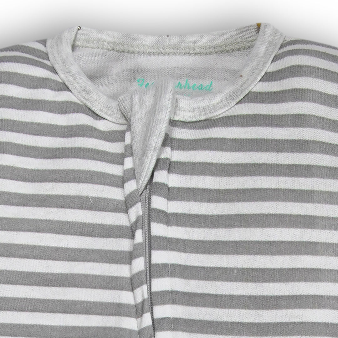 Close-up view of zipper detail on FN-6036 footed sleep n’ play sleeper