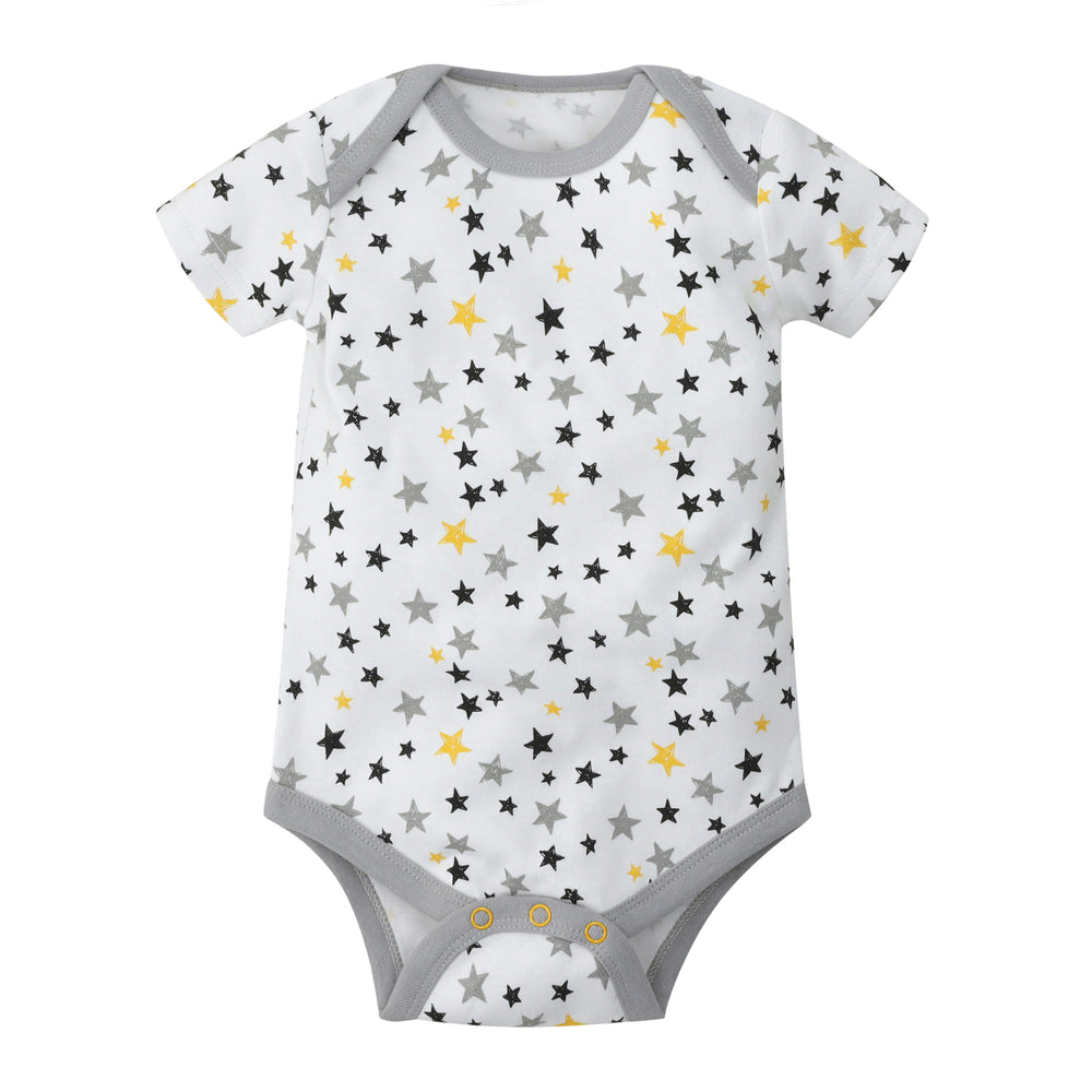 White cotton Featherhead Bodysuit FN-2081 with Star Gazer print, short sleeves
