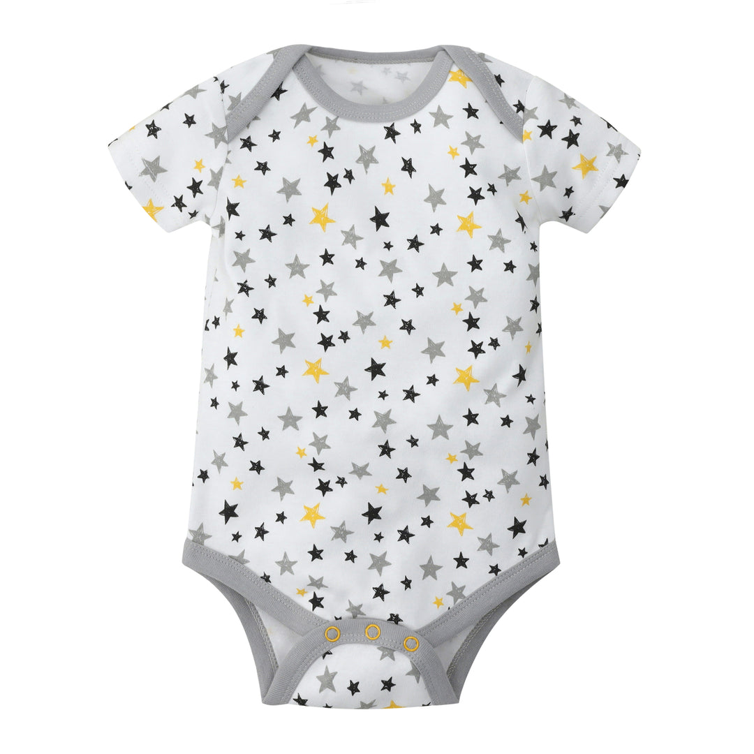 White cotton Featherhead Bodysuit FN-2081 with Star Gazer print, short sleeves