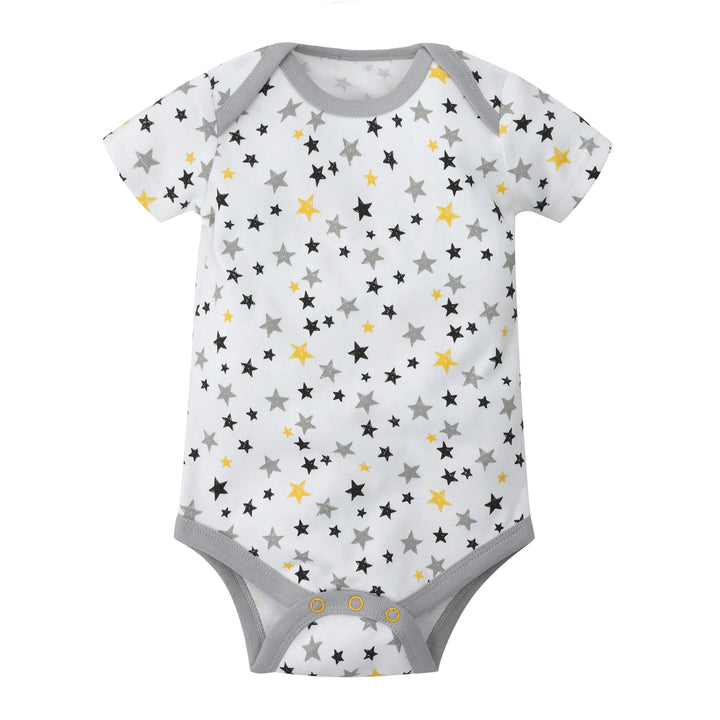White cotton Featherhead Bodysuit FN-2081 with Star Gazer print, short sleeves