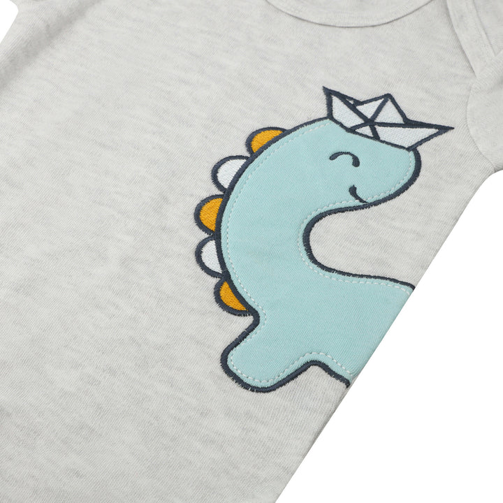 Close-up view of dino print on Featherhead Bodysuit FB-2065 – breathable cotton fabric
