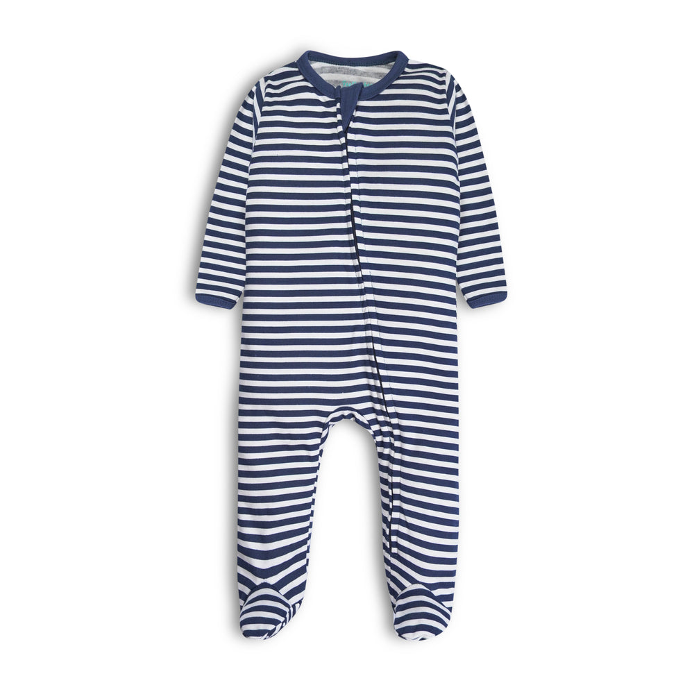 Navy stripe cotton Footed Sleep N' Play FB-6027 flat lay