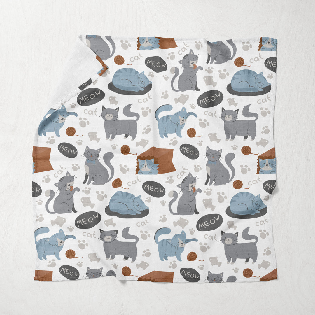 FS-433 - 3PK Muslin Swaddle Blanket  27" x 27"- Playful Cat