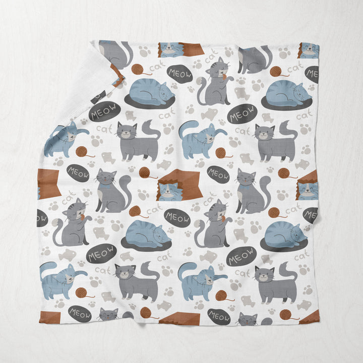 FS-433 - 3PK Muslin Swaddle Blanket  27" x 27"- Playful Cat