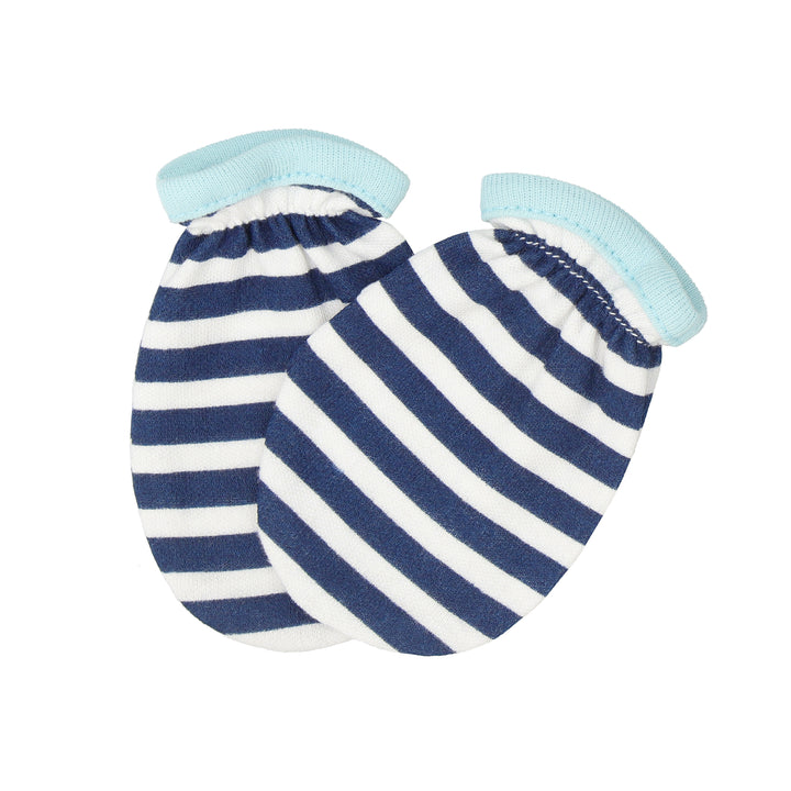 Breathable 100% cotton navy stripe mittens for babies