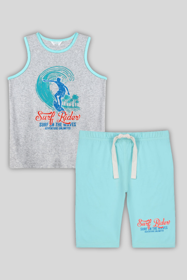 2PC kids outfit: tank top and shorts with wave design
