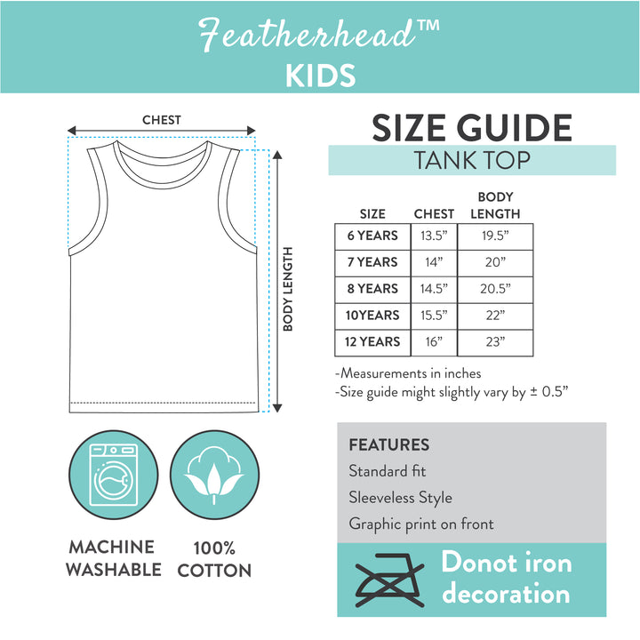 Featherhead kids tank top size guide