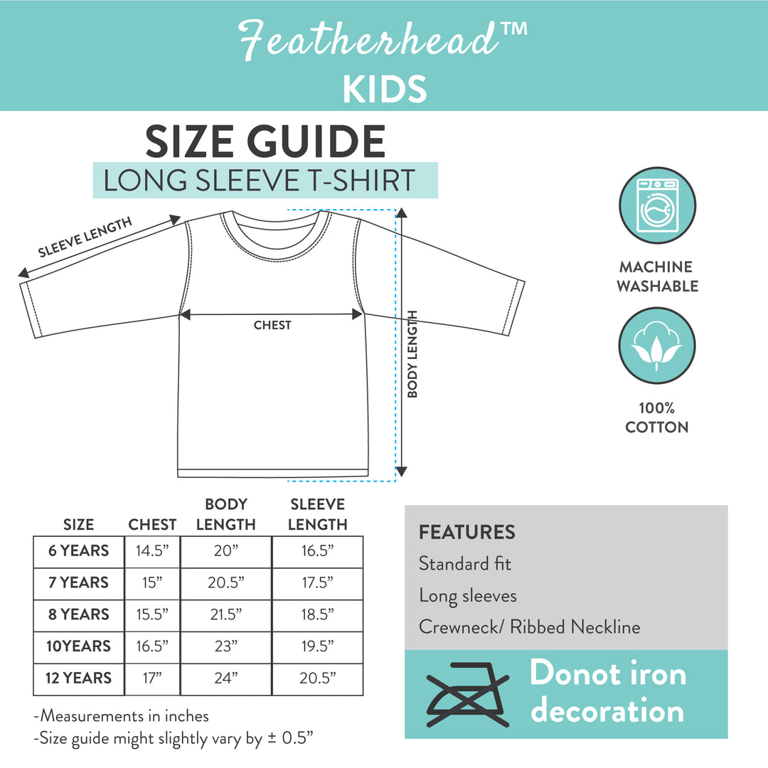 Featherhead size chart for kids’ long-sleeve tees