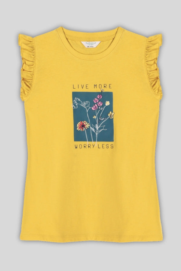 Yellow sleeveless tanktop shirt with floral design