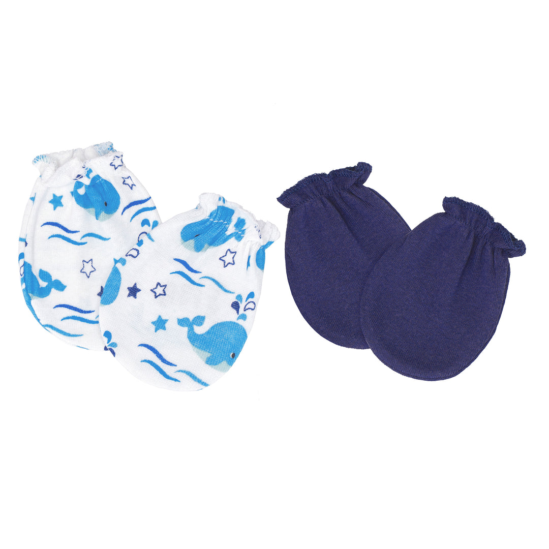 FS-465 2PK baby cotton mittens – Blue Whale and Navy – Featherhead