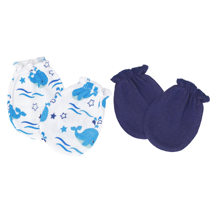 FS-465 2PK baby cotton mittens – Blue Whale and Navy – Featherhead