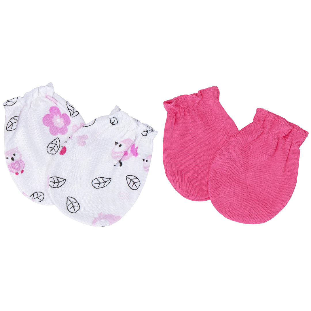 FS-467 2PK baby mittens set – fox flower and fuchsia pink by Featherhead