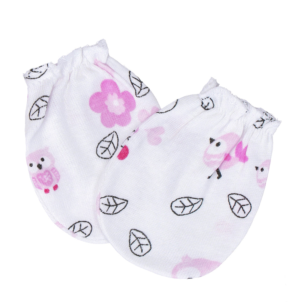 FS-467 white cotton mitten with fox and flower print – Featherhead