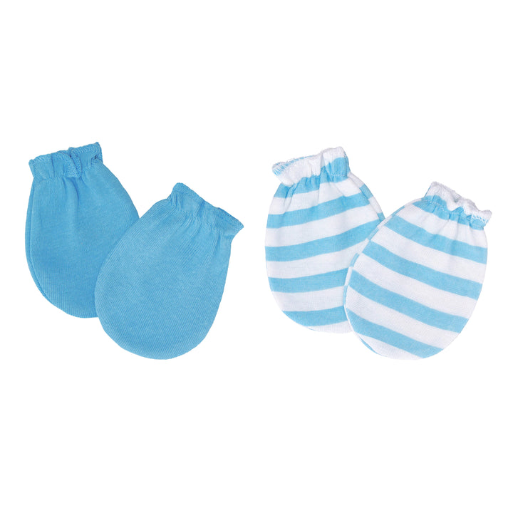 FS-468 2PK cotton baby mittens – blue stripes and sky blue by Featherhead