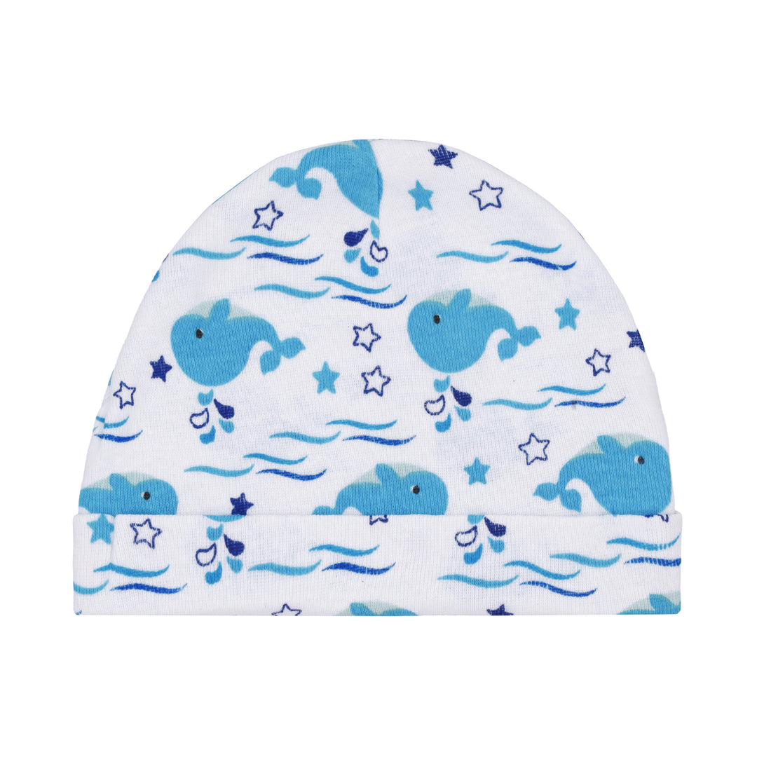 FS-483 Blue Whale printed cotton baby cap – Featherhead