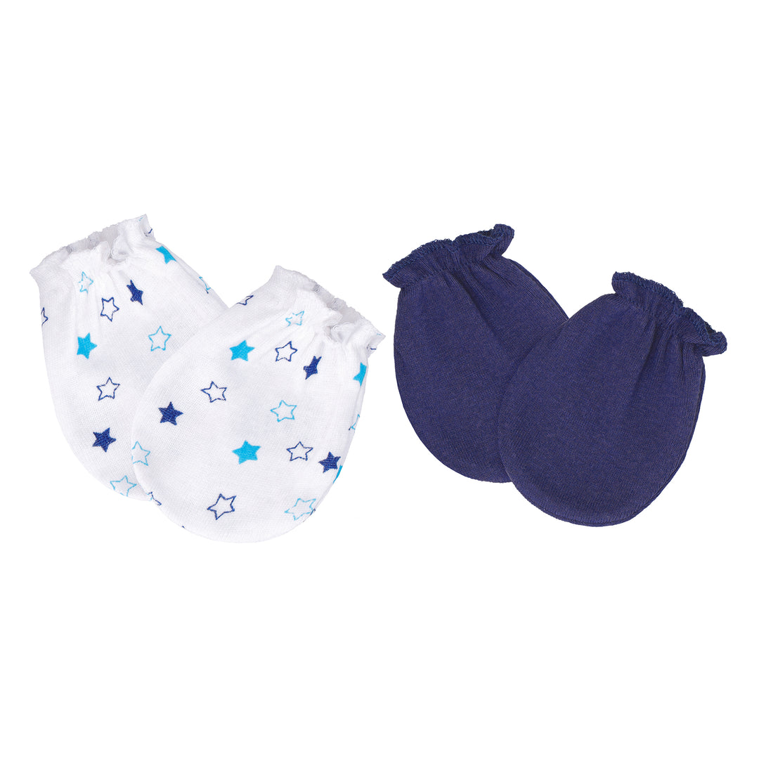 FS-484 2PK baby cotton mittens – blue stars and navy by Featherhead