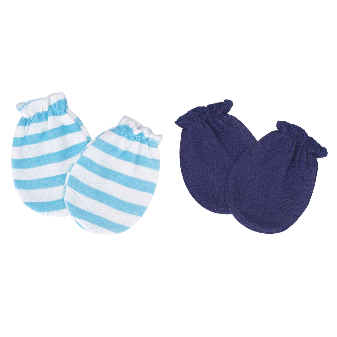 FS-485 2PK baby cotton mittens – blue stripes and navy by Featherhead