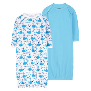 FS-486 2PK baby gown set – Blue Whale print and Sky Blue – Featherhead