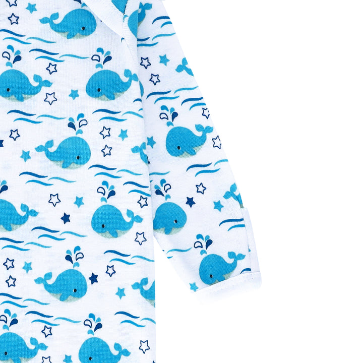 FS-486 Blue Whale printed baby gown – 100% cotton with elasticated hem