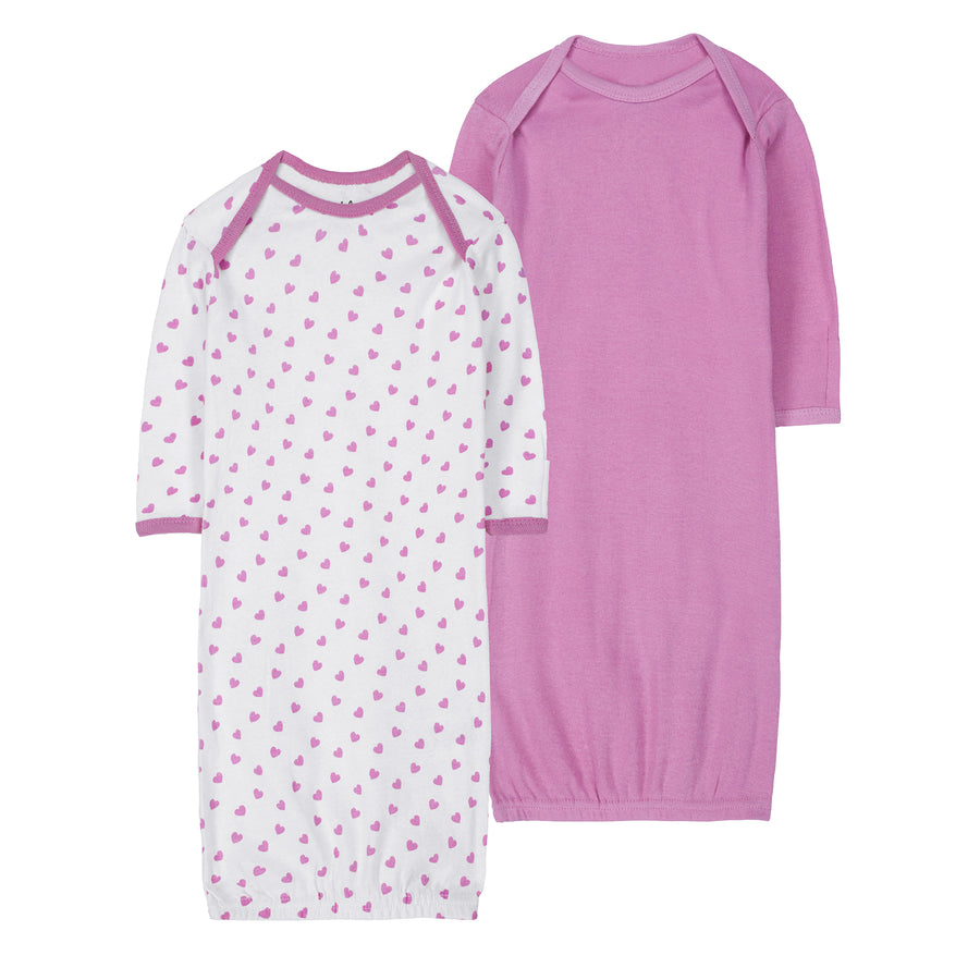 FS-488 2PK baby cotton gowns – pink hearts and orchid pink by Featherhead