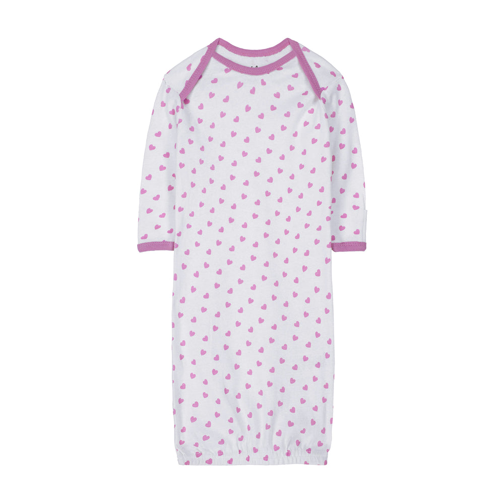 FS-488 baby gown with pink heart print – Featherhead pure cotton