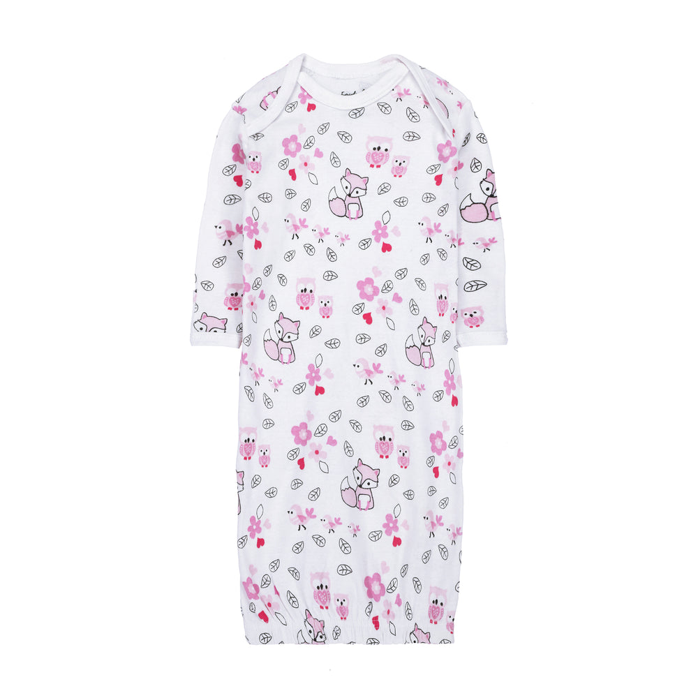 FS-489 baby gown with fox and flower print – Featherhead cotton