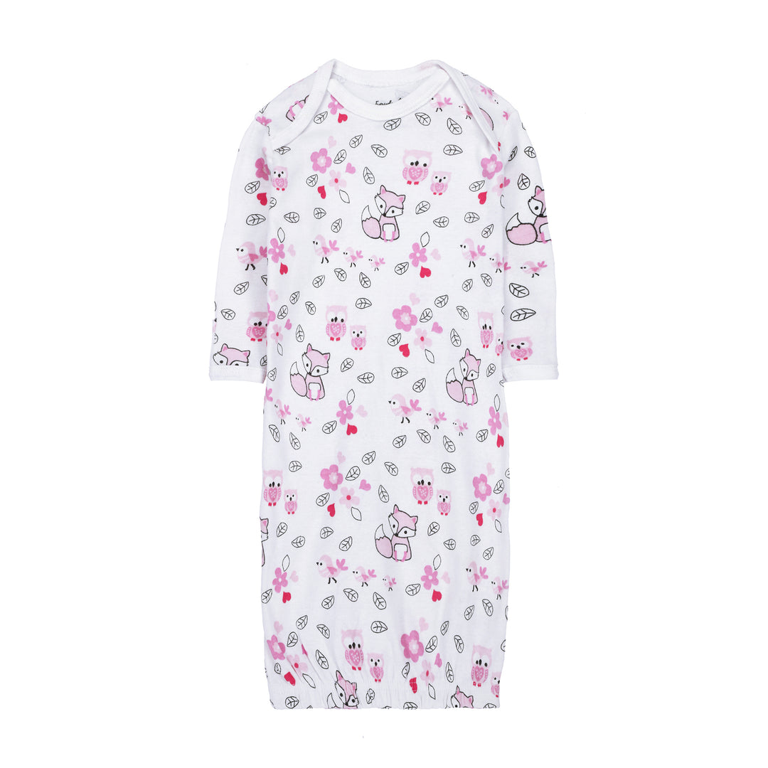 FS-489 baby gown with fox and flower print – Featherhead cotton