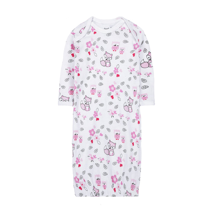 FS-489 baby gown with fox and flower print – Featherhead cotton