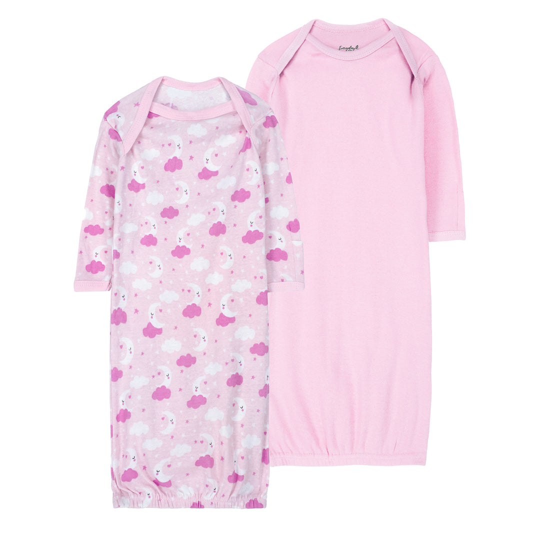 FS-490 2PK baby cotton gowns – pink clouds moon and baby pink by Featherhead