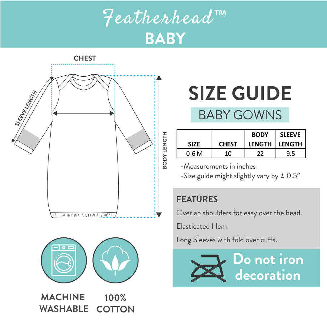 FS-490 size chart for Featherhead baby cotton gowns