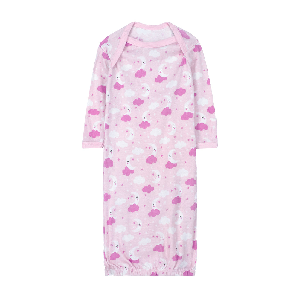 FS-490 baby gown with pink clouds and moon print – Featherhead cotton