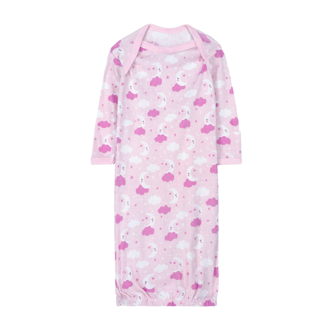 FS-490 baby gown with pink clouds and moon print – Featherhead cotton