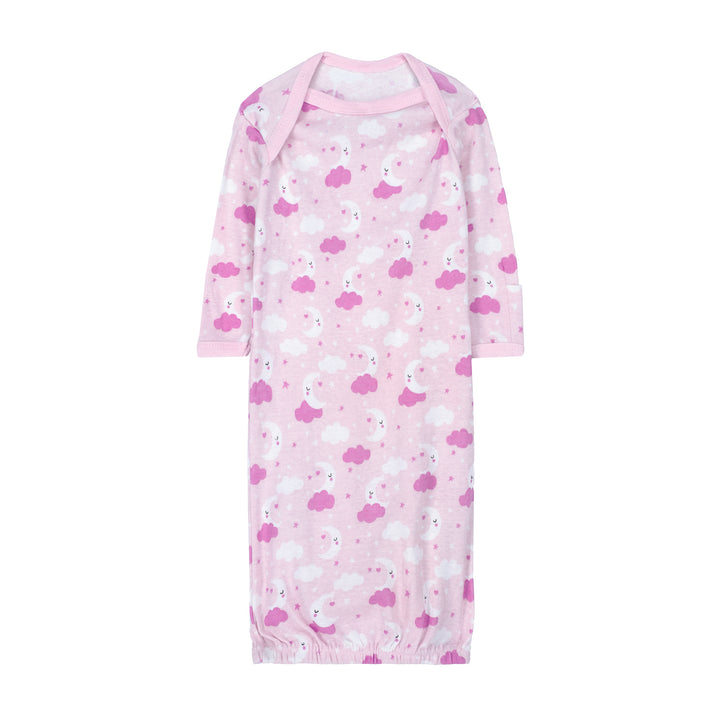 FS-490 baby gown with pink clouds and moon print – Featherhead cotton