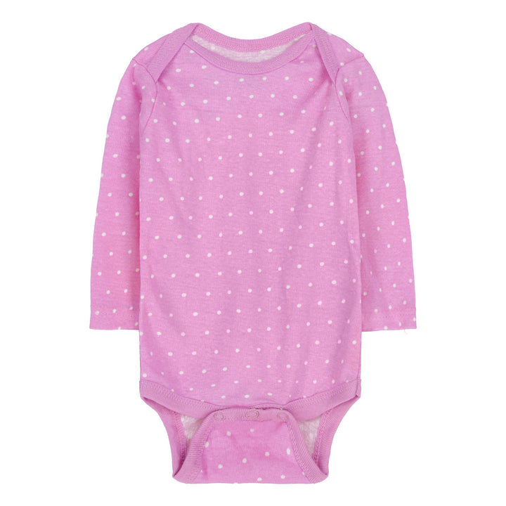 FS-492 flat lay of two long-sleeve cotton bodysuits for baby girls