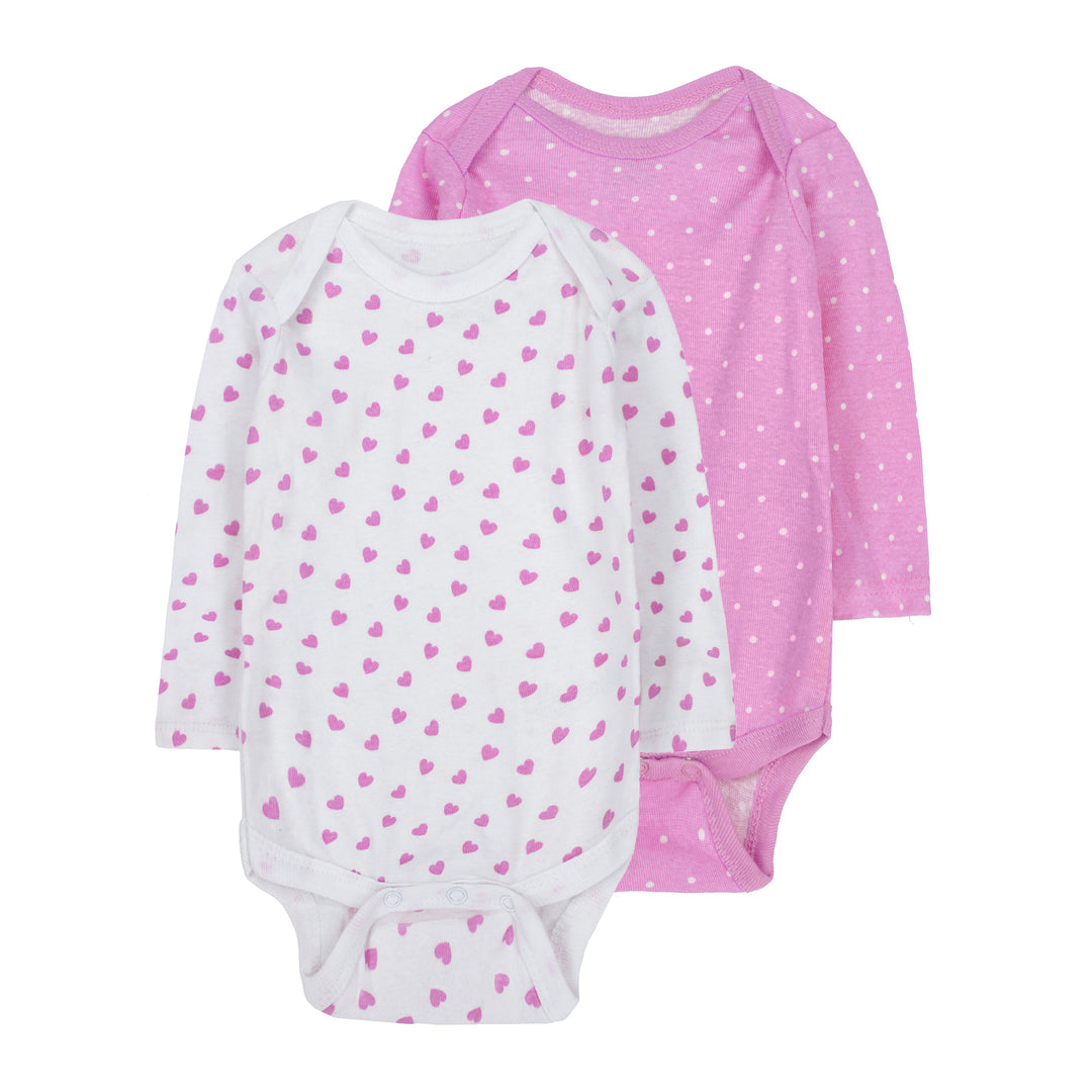 FS-492 baby bodysuit set – Pink Hearts print and Orchid Pink solid – Featherhead