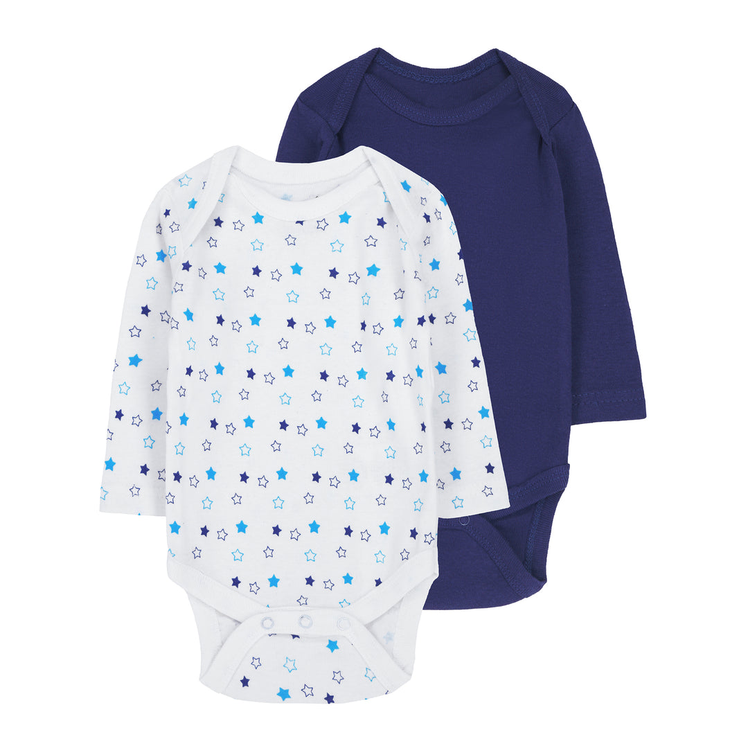 FS-495 2PK baby cotton bodysuits – star print and navy by Featherhead