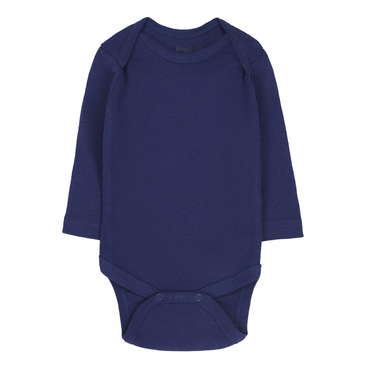 FS-495 close-up snap buttons on navy baby bodysuit – Featherhead