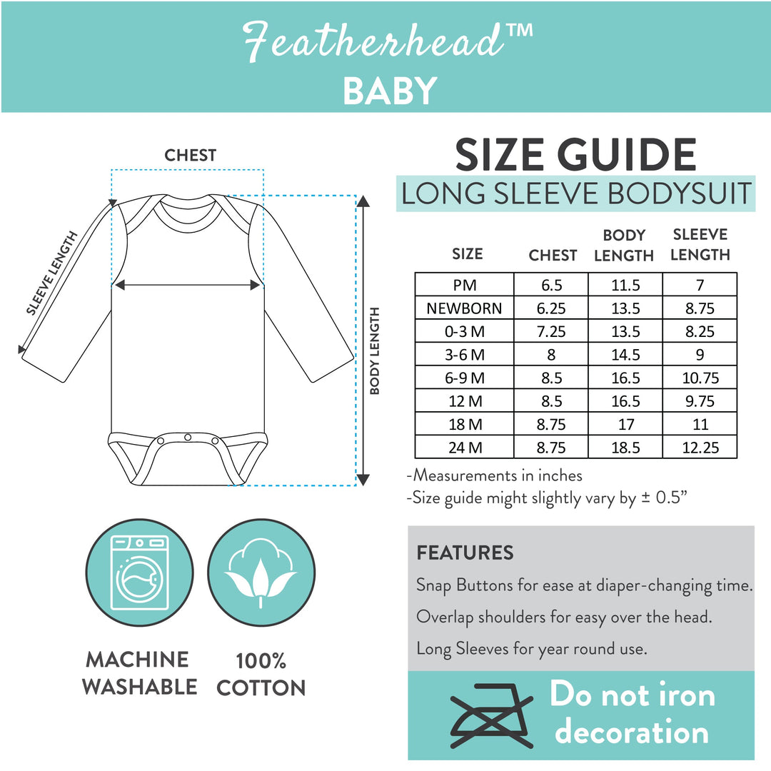 FS-496 size chart for Featherhead baby bodysuits