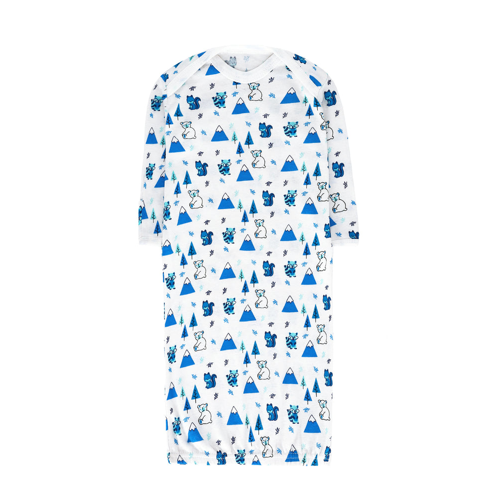 FS-505 baby gown with blue mountain print – Featherhead cotton