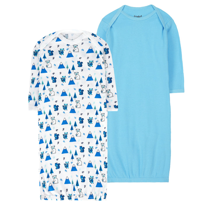 FS-506 2PK baby cotton gowns – blue mountain and sky blue by Featherhead