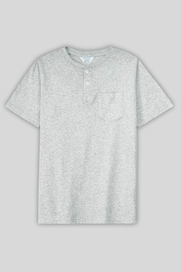 Front view of light grey Henley shirt - Featherhead FB-3772