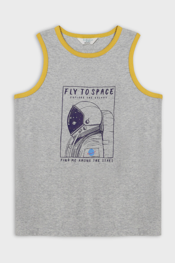 Kids grey tank top with yellow piping