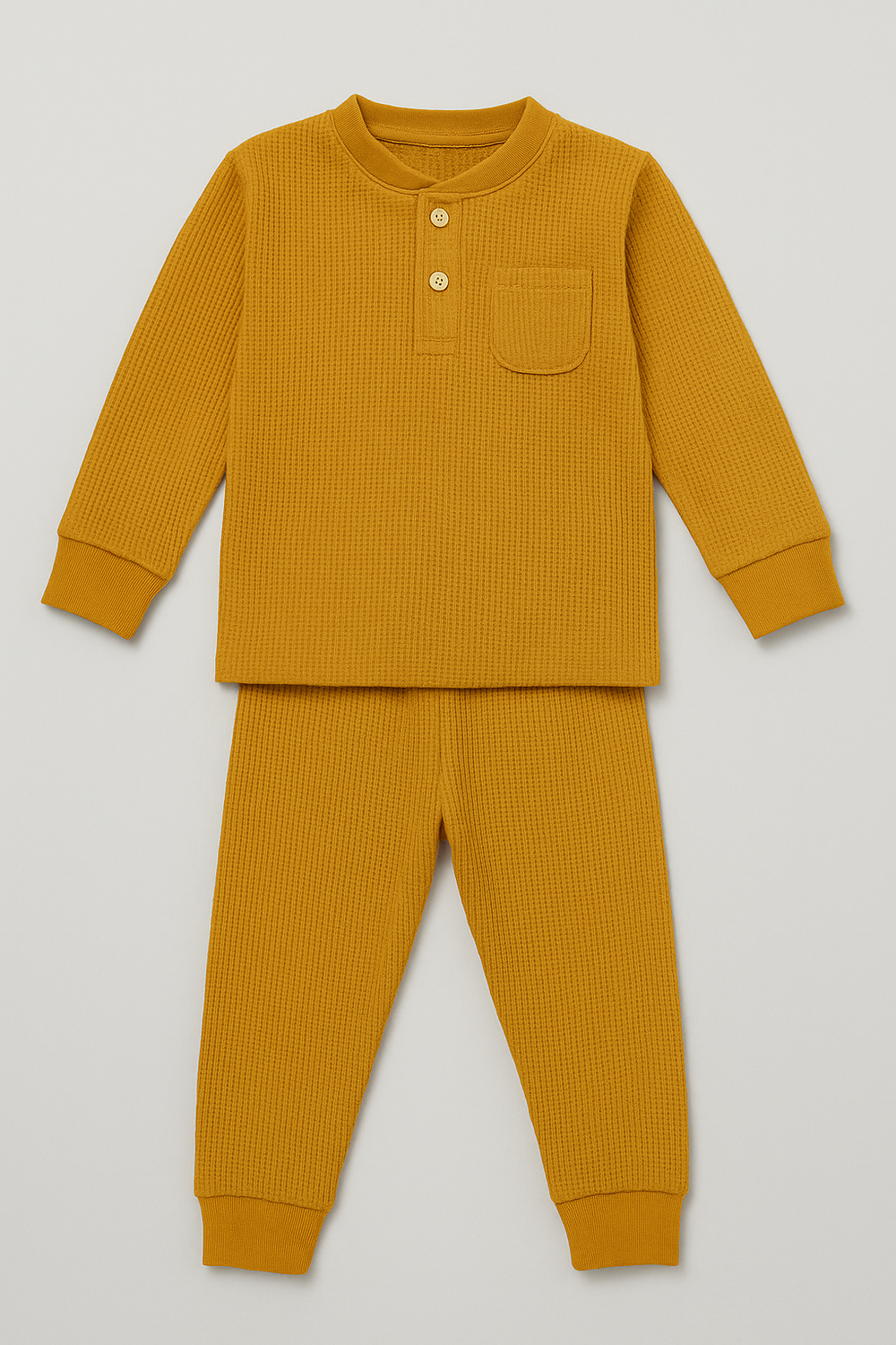 Flat lay of Honey Ginger Top & Bottom Set FN-6507 made from 100% cotton