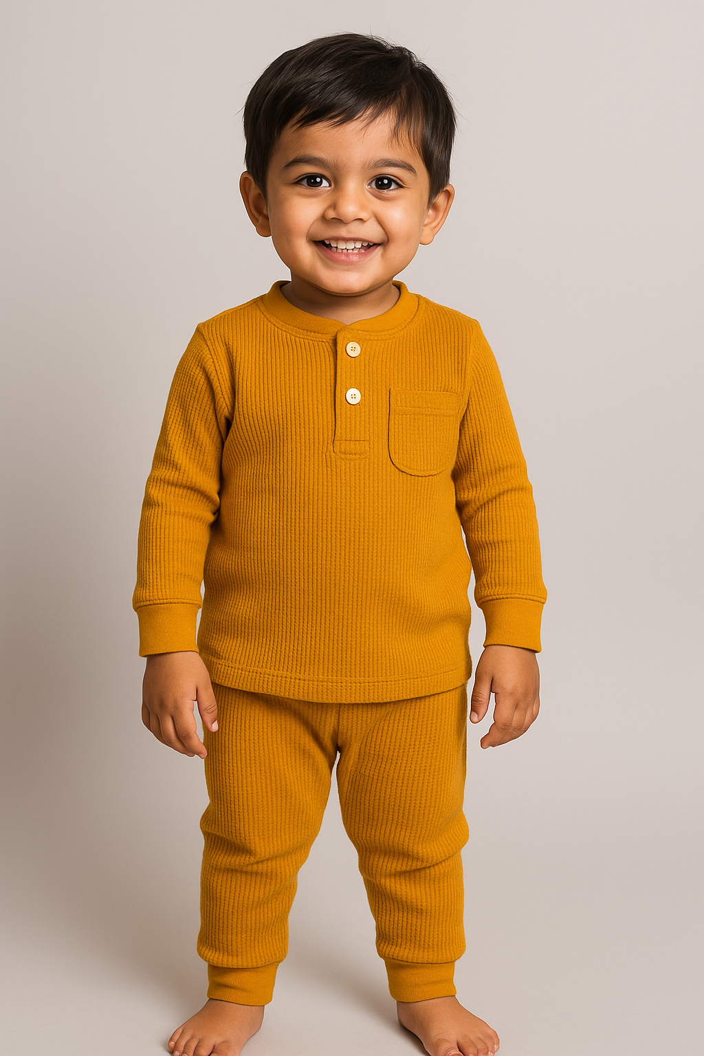Baby wearing Honey Ginger Top & Bottom Set FN-6507, waffle thermal cotton outfit