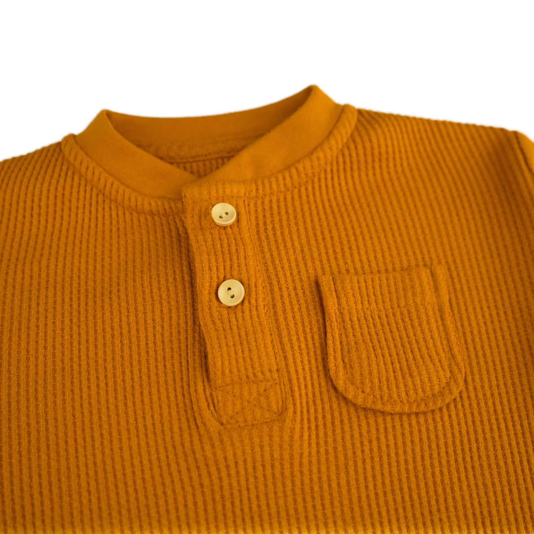 Close-up of Honey Ginger cotton top from Top & Bottom Set FN-6507 with pocket detail