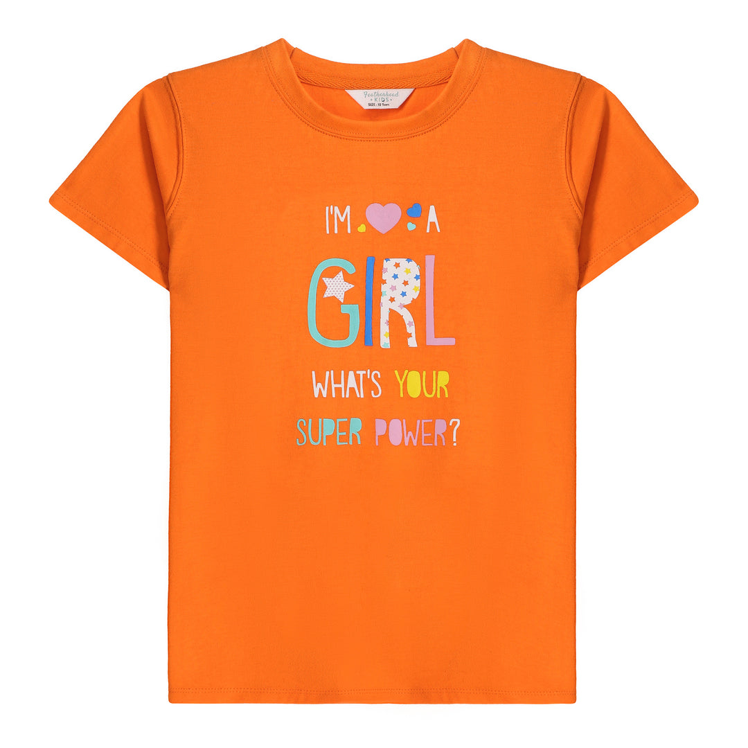 Orange short-sleeve T-shirt back view for girls